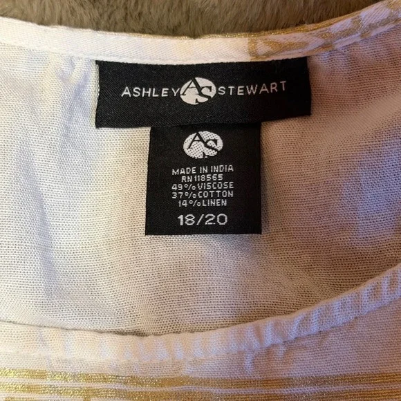 Ashley Stewart Linen Blend Tunic Dress Plus Size 18/20 White Gold Metallic - Picture 4 of 6